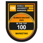 Badge representing the qs world university rankings 2025 for the top 100 marketing programs globally.